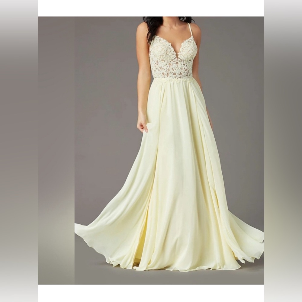 YELLOW PROM DRESS W/DOUBLE SLIT SKIRT SIZE 4
